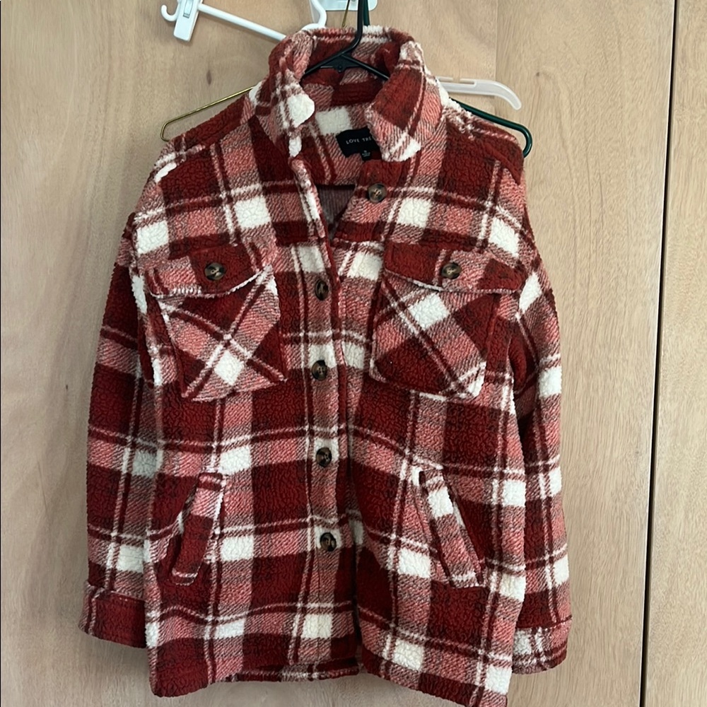 Oversized Sherpa Plaid Button-down Jacket